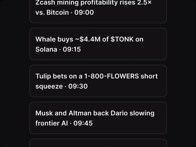 A stream of timestamped market headlines